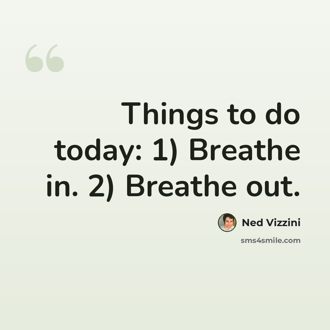 “Things to do today: 1) Breathe in. 2) Breathe out.” quote by Ned Vizzini