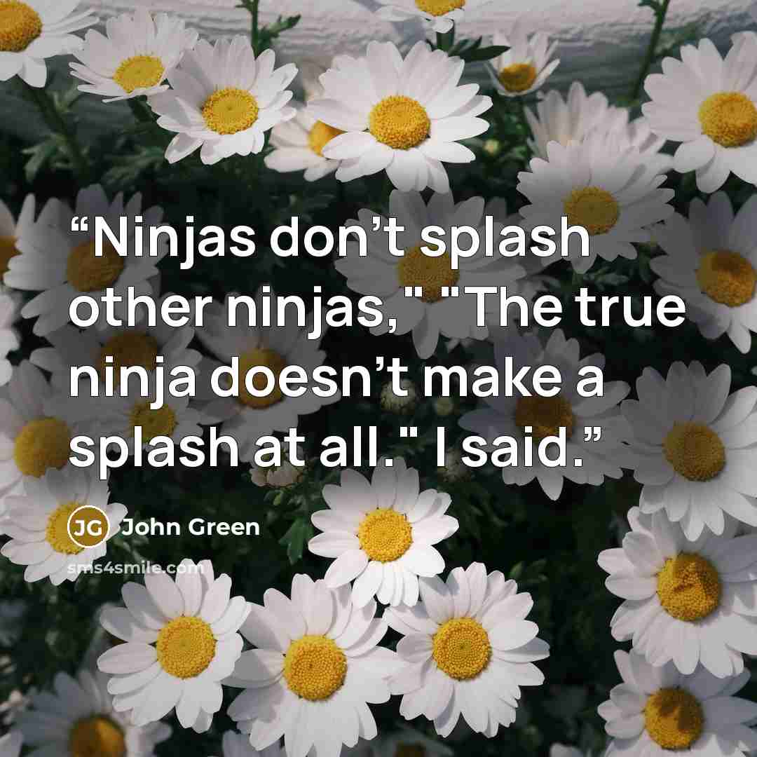 “Ninjas don't splash other ninjas," "The true ninja doesn't make a splash at all." I said.” quote by John Green