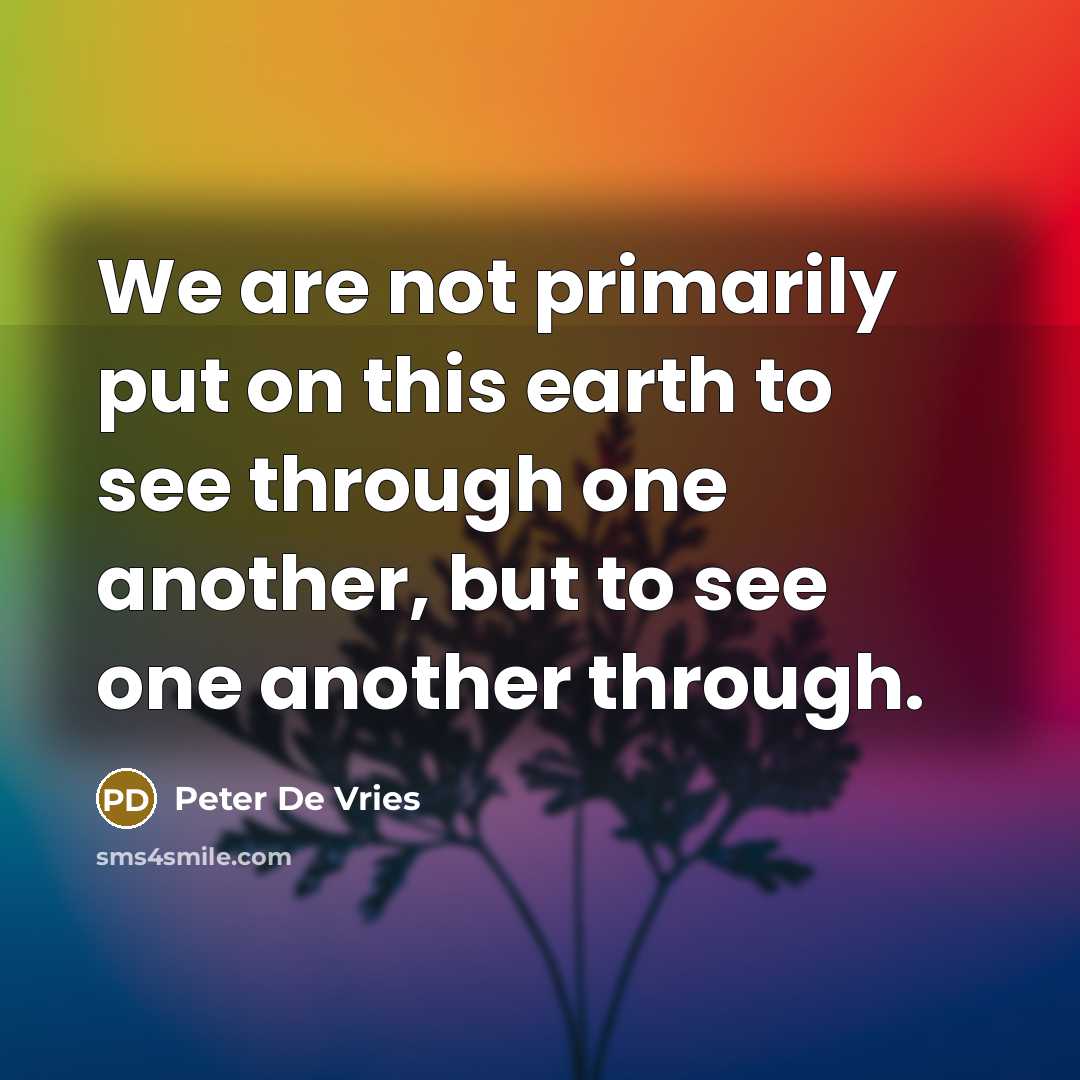 “We are not primarily put on this earth to see through one another, but to see one another through.” quote by Peter De Vries