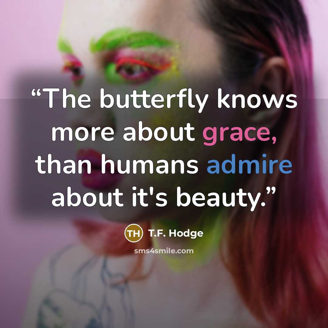 “The butterfly knows more about grace, than humans admire about it's beauty.” quote by T.F. Hodge