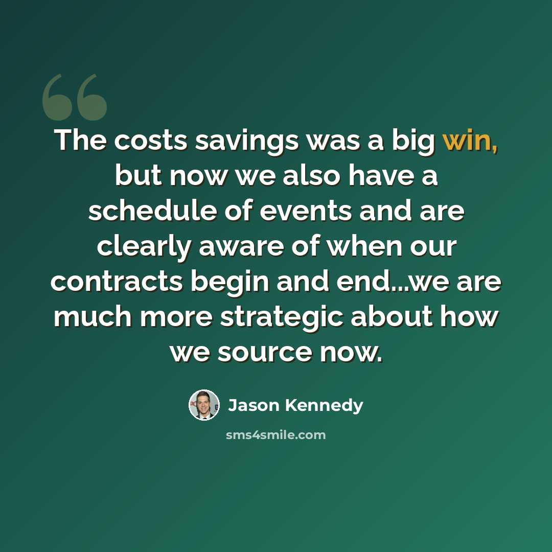“The costs savings was a big win, but now we also have a schedule of events and are clearly aware of when our contracts begin and end...we are much more strategic about how we source now.” quote by Jason Kennedy