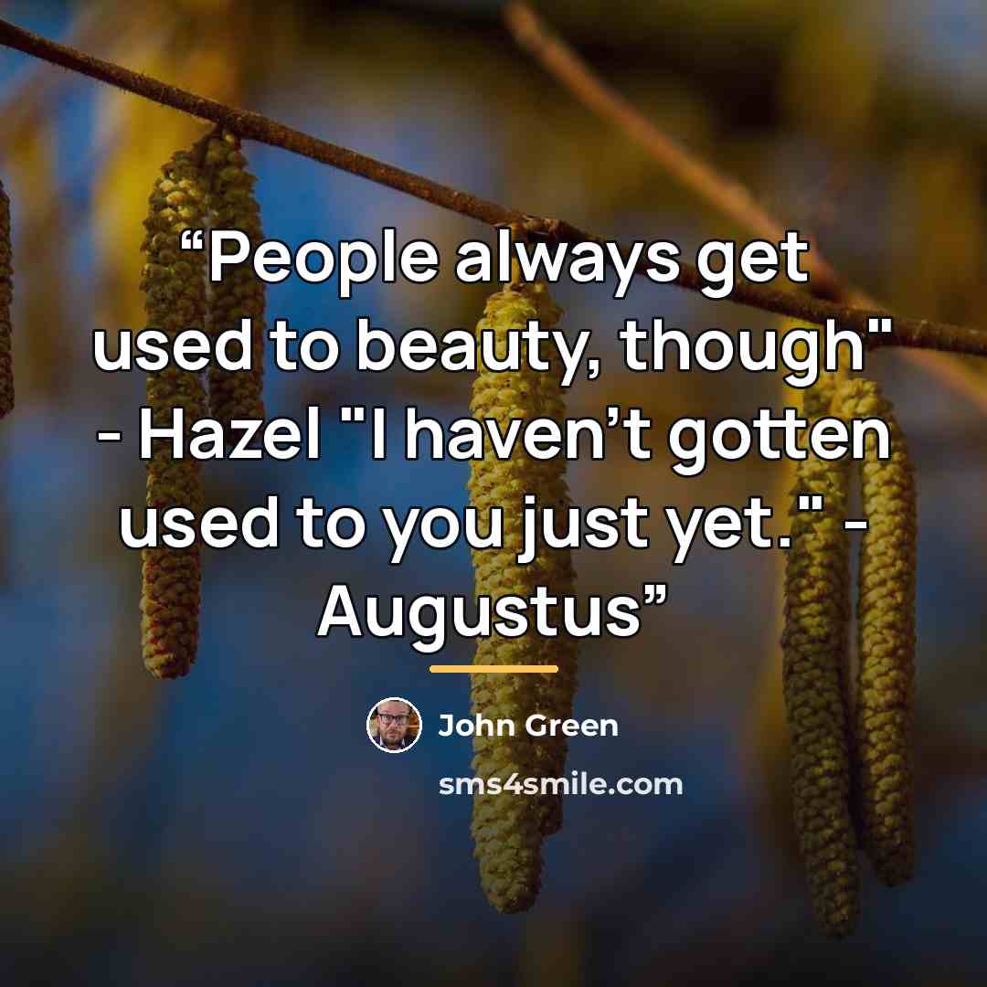 “People always get used to beauty, though" - Hazel "I haven't gotten used to you just yet." - Augustus” quote by John Green