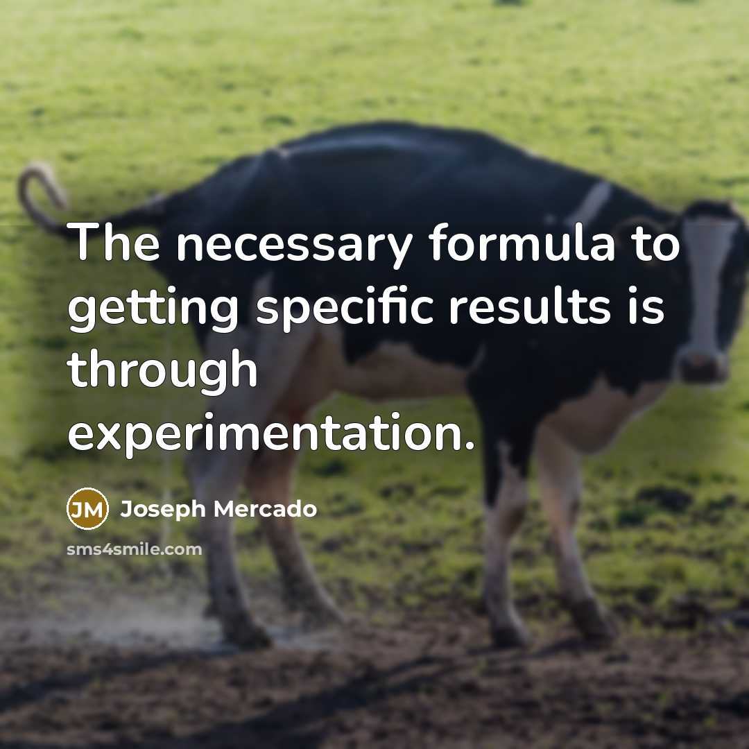 “The necessary formula to getting specific results is through experimentation.” quote by Joseph Mercado