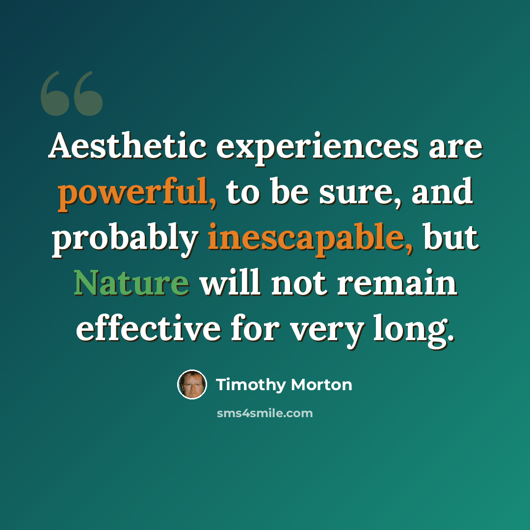 “Aesthetic experiences are powerful, to be sure, and probably inescapable, but Nature will not remain effective for very long.” quote by Timothy Morton