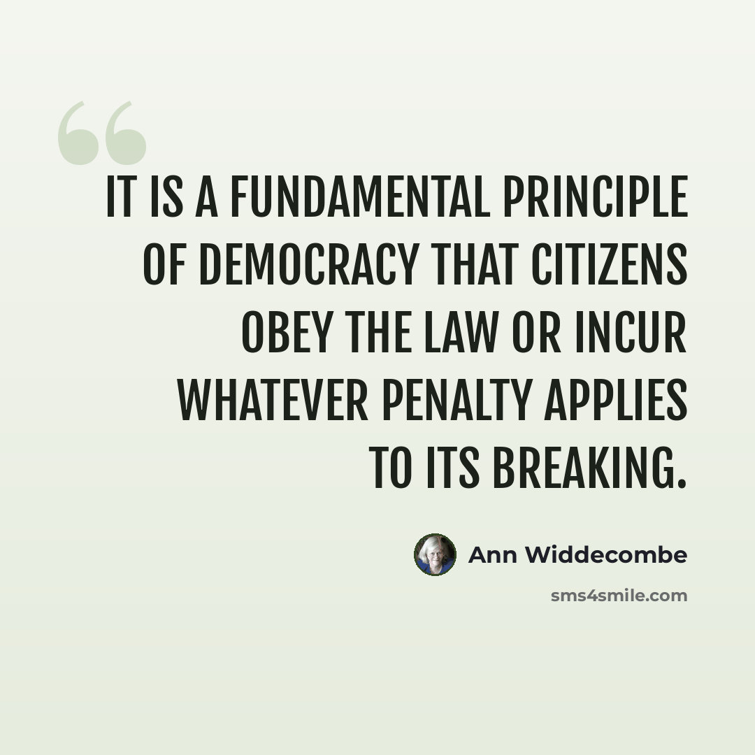 “It is a fundamental principle of democracy that citizens obey the law or incur whatever penalty applies to its breaking.” quote by Ann Widdecombe