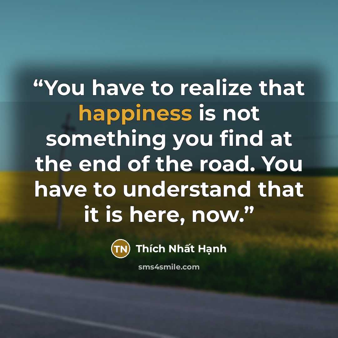 “You have to realize that happiness is not something you find at the end of the road. You have to understand that it is here, now.” quote by Thich Nhat Hanh
