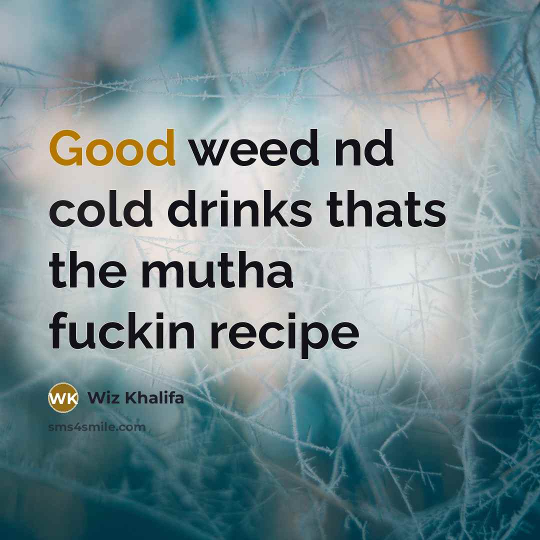 “Good weed nd cold drinks thats the mutha fuckin recipe” quote by Wiz Khalifa