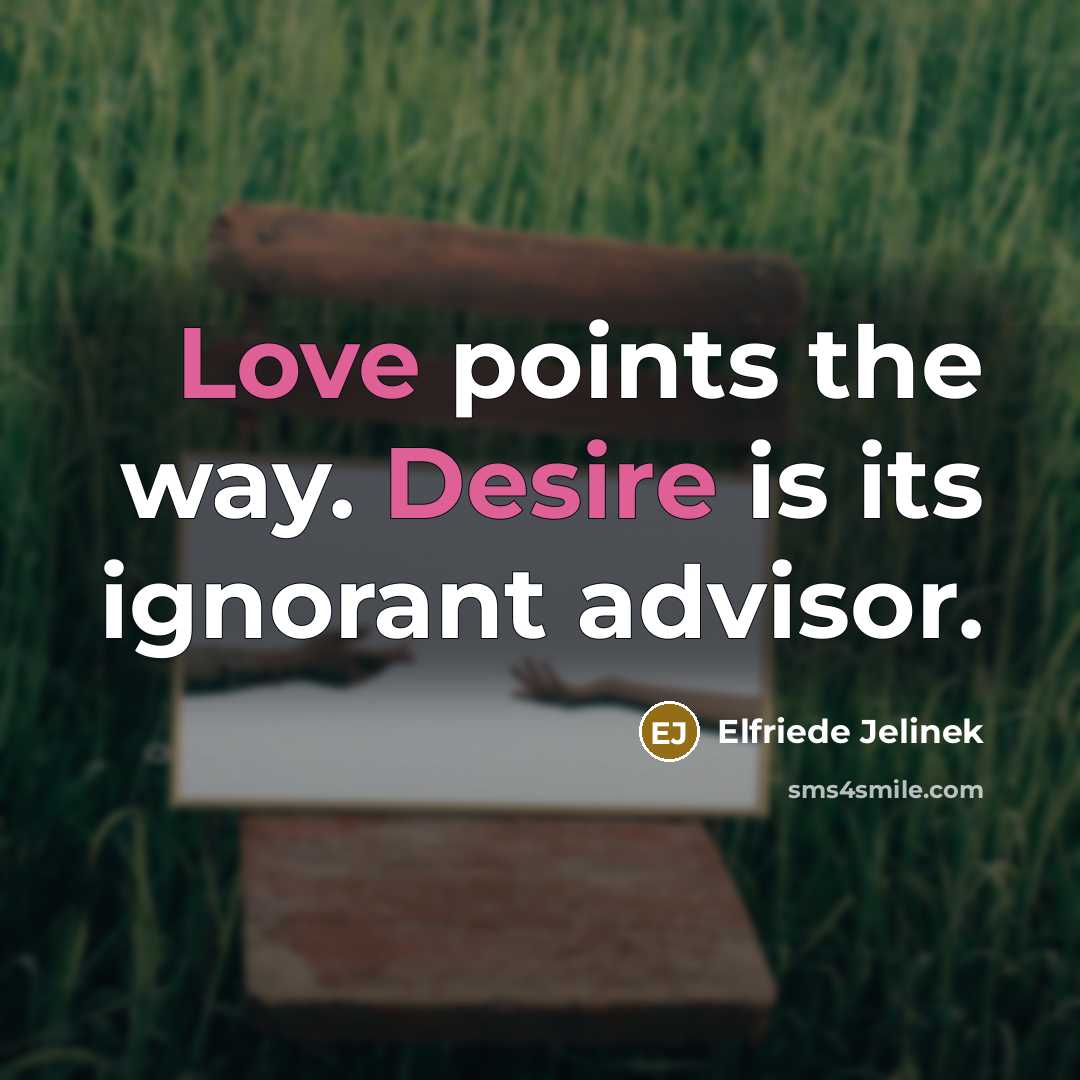 “Love points the way. Desire is its ignorant advisor.” quote by Elfriede Jelinek