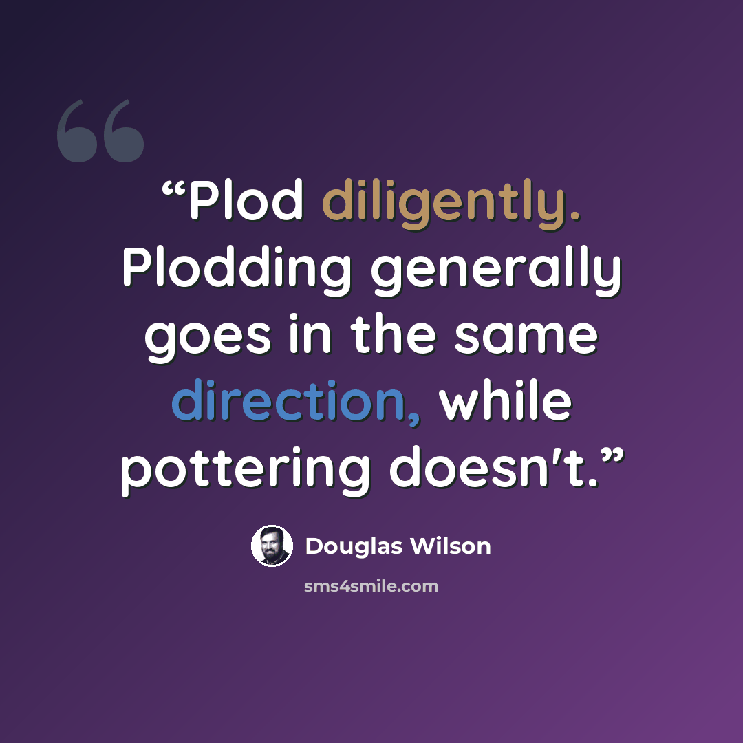 “Plod diligently. Plodding generally goes in the same direction, while pottering doesn't.” quote by Douglas Wilson