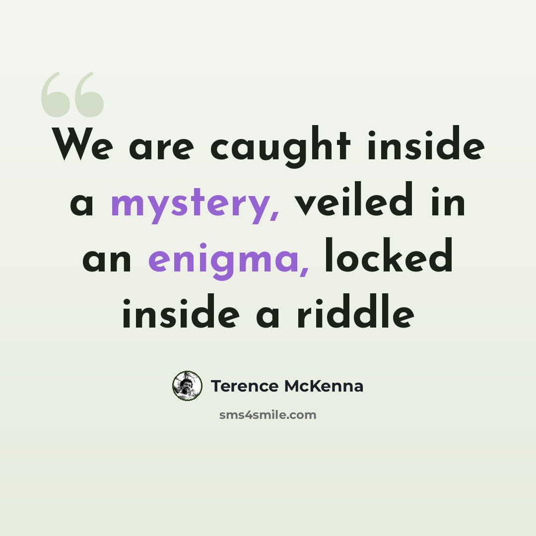 “We are caught inside a mystery, veiled in an enigma, locked inside a riddle” quote by Terence McKenna