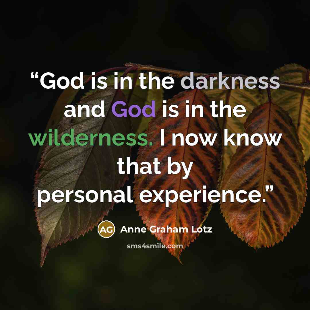 “God is in the darkness and God is in the wilderness. I now know that by personal experience.” quote by Anne Graham Lotz