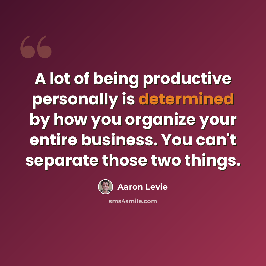 “A lot of being productive personally is determined by how you organize your entire business. You can't separate those two things.” quote by Aaron Levie