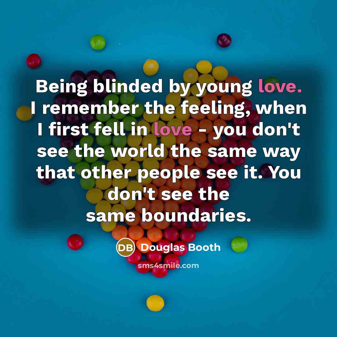 “Being blinded by young love. I remember the feeling, when I first fell in love - you don't see the world the same way that other people see it. You don't see the same boundaries.” quote by Douglas Booth