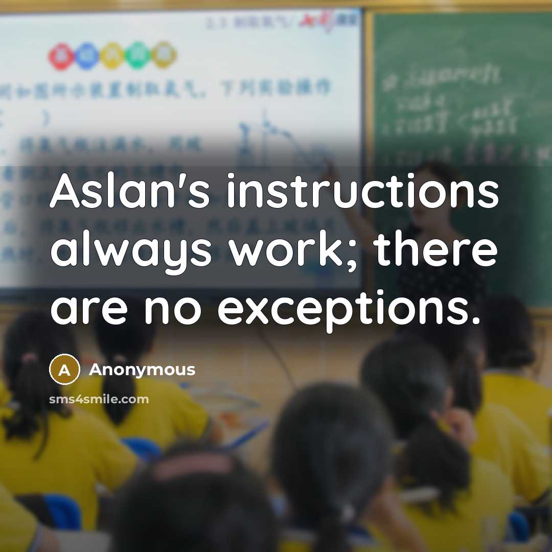 “Aslan's instructions always work; there are no exceptions.” quote by Anonymous