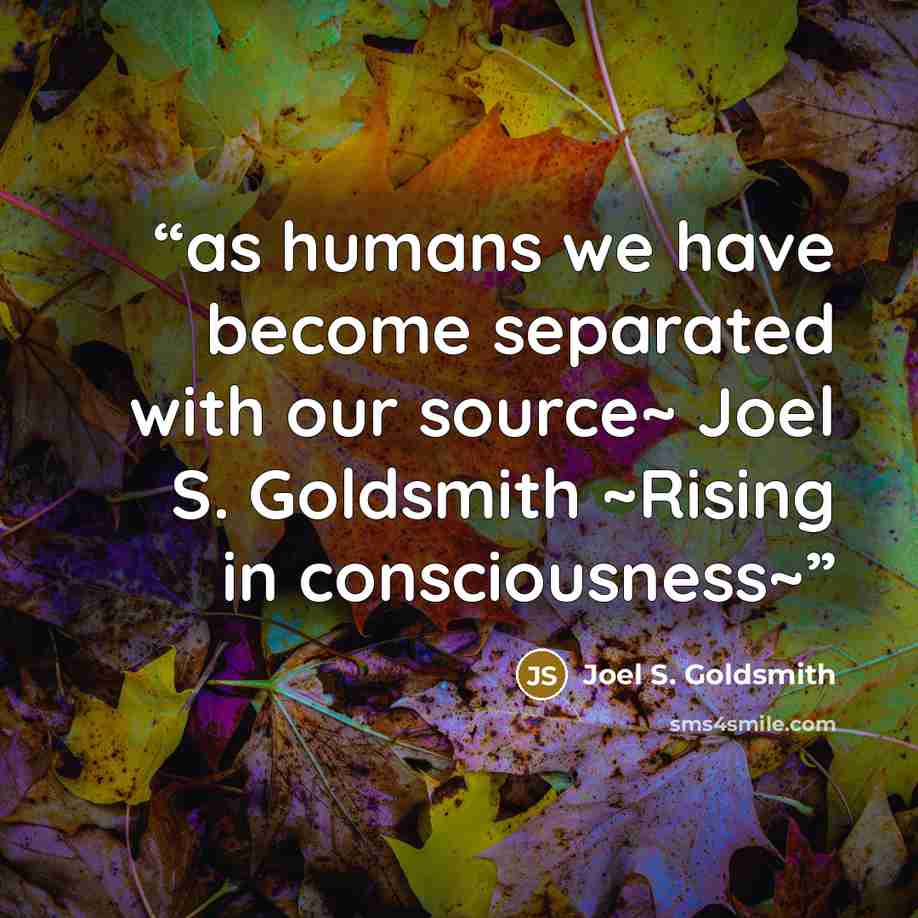 “as humans we have become separated with our source~ Joel S. Goldsmith ~Rising in consciousness~” quote by Joel S. Goldsmith