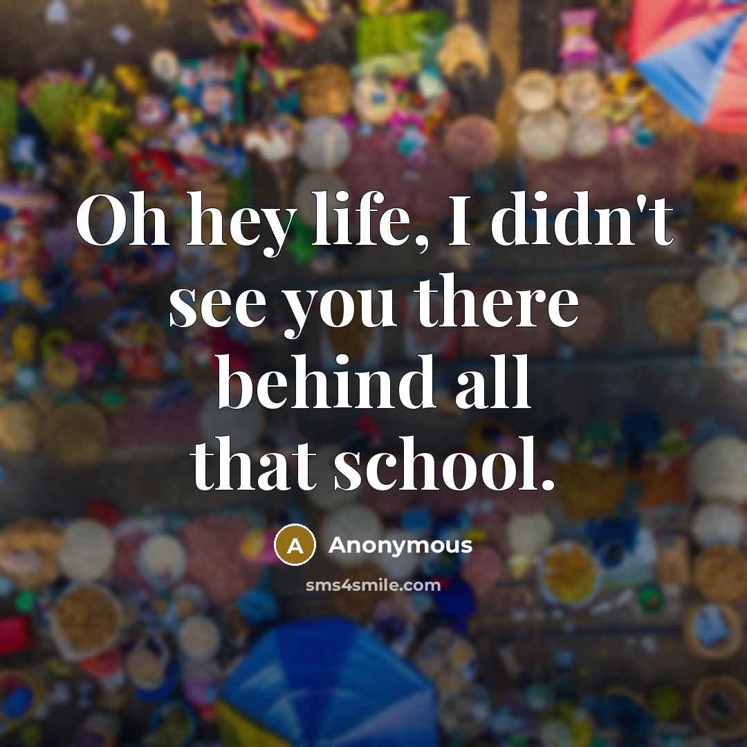 “Oh hey life, I didn't see you there behind all that school.” quote by Anonymous