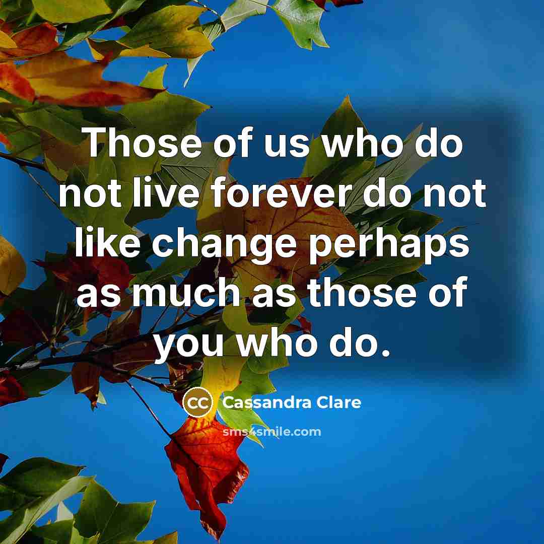“Those of us who do not live forever do not like change perhaps as much as those of you who do.” quote by Cassandra Clare
