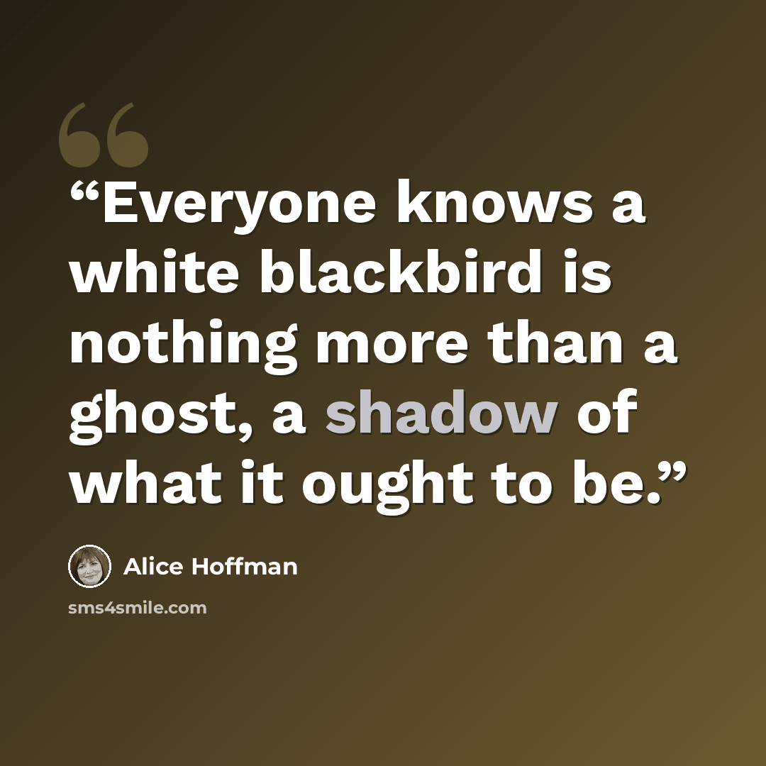 “Everyone knows a white blackbird is nothing more than a ghost, a shadow of what it ought to be.” quote by Alice Hoffman