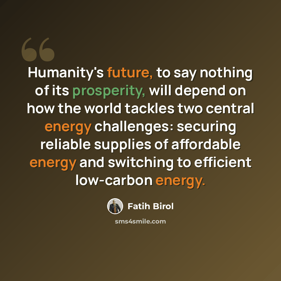 “Humanity's future, to say nothing of its prosperity, will depend on how the world tackles two central energy challenges: securing reliable supplies of affordable energy and switching to efficient low-carbon energy.” quote by Fatih Birol