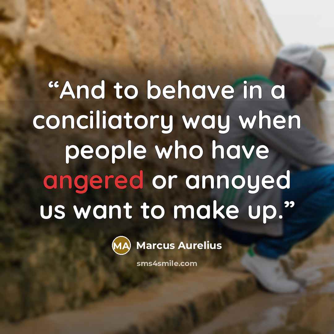 “And to behave in a conciliatory way when people who have angered or annoyed us want to make up.” quote by Marcus Aurelius