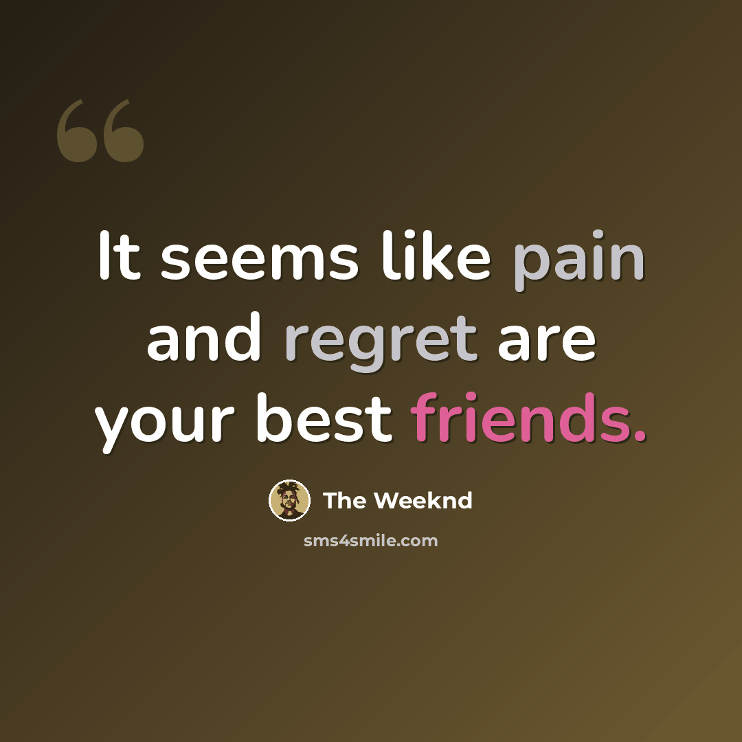 “It seems like pain and regret are your best friends.” quote by The Weeknd