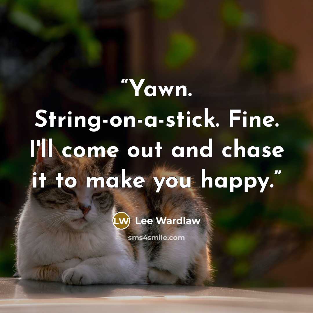 “Yawn. String-on-a-stick. Fine. I'll come out and chase it to make you happy.” quote by Lee Wardlaw