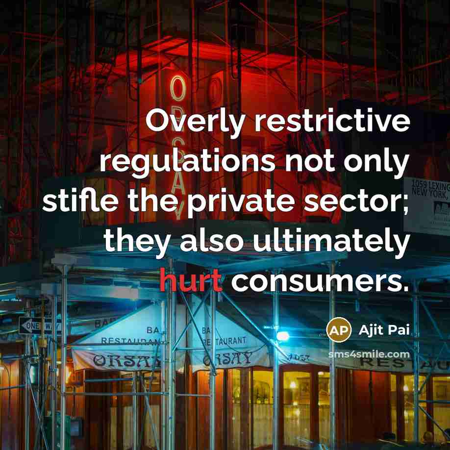 “Overly restrictive regulations not only stifle the private sector; they also ultimately hurt consumers.” quote by Ajit Pai