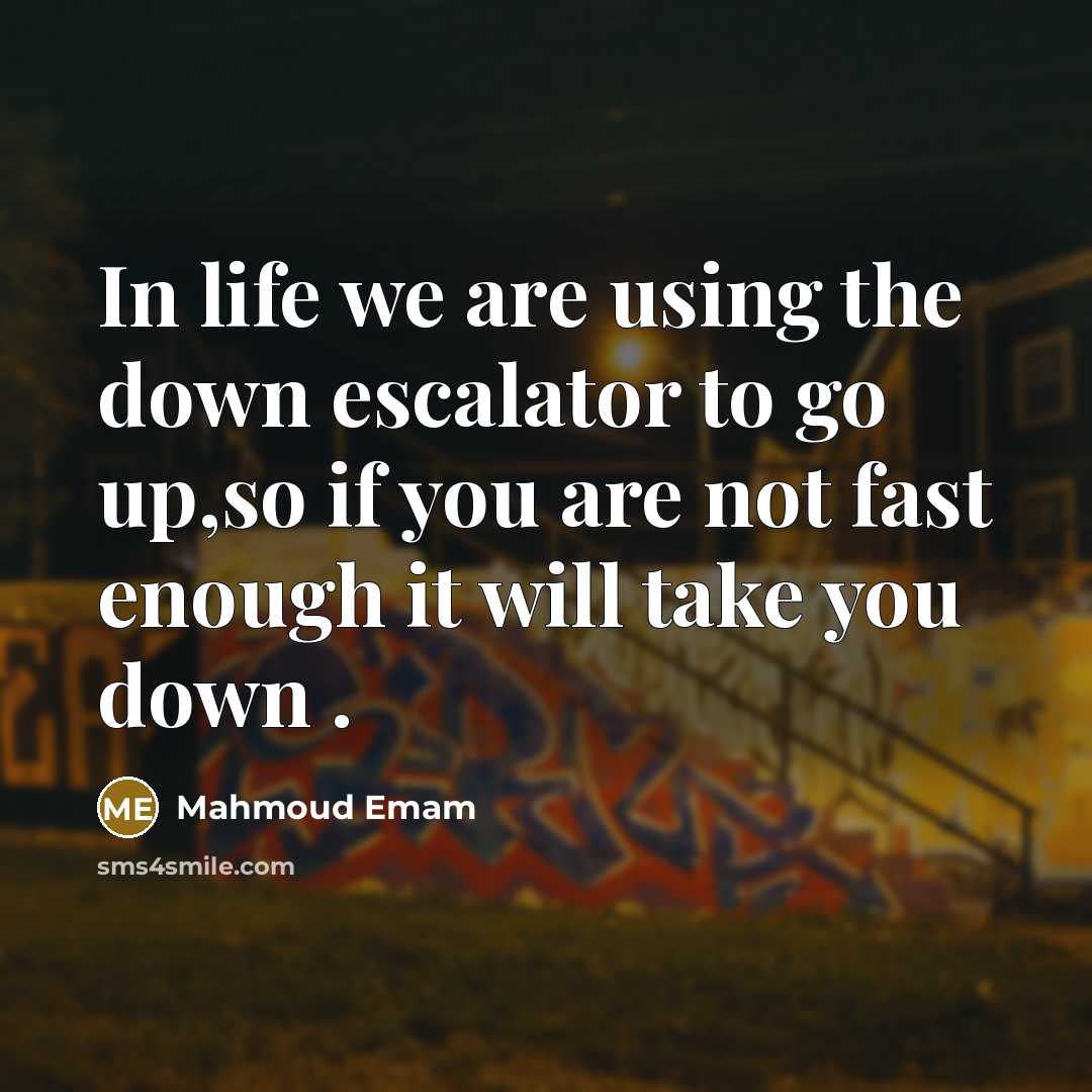 “In life we are using the down escalator to go up,so if you are not fast enough it will take you down .” quote by Mahmoud Emam