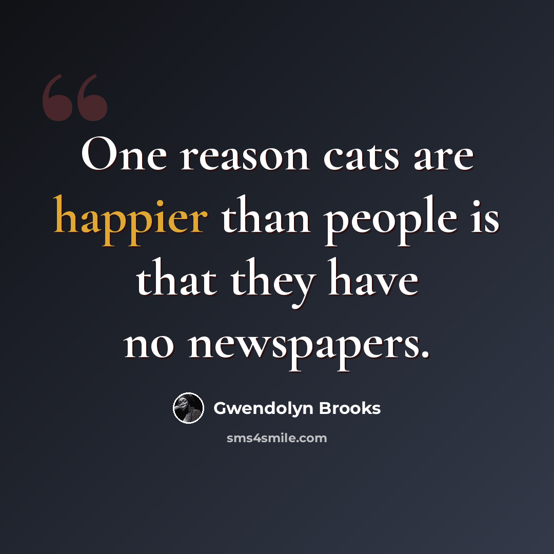 “One reason cats are happier than people is that they have no newspapers.” quote by Gwendolyn Brooks