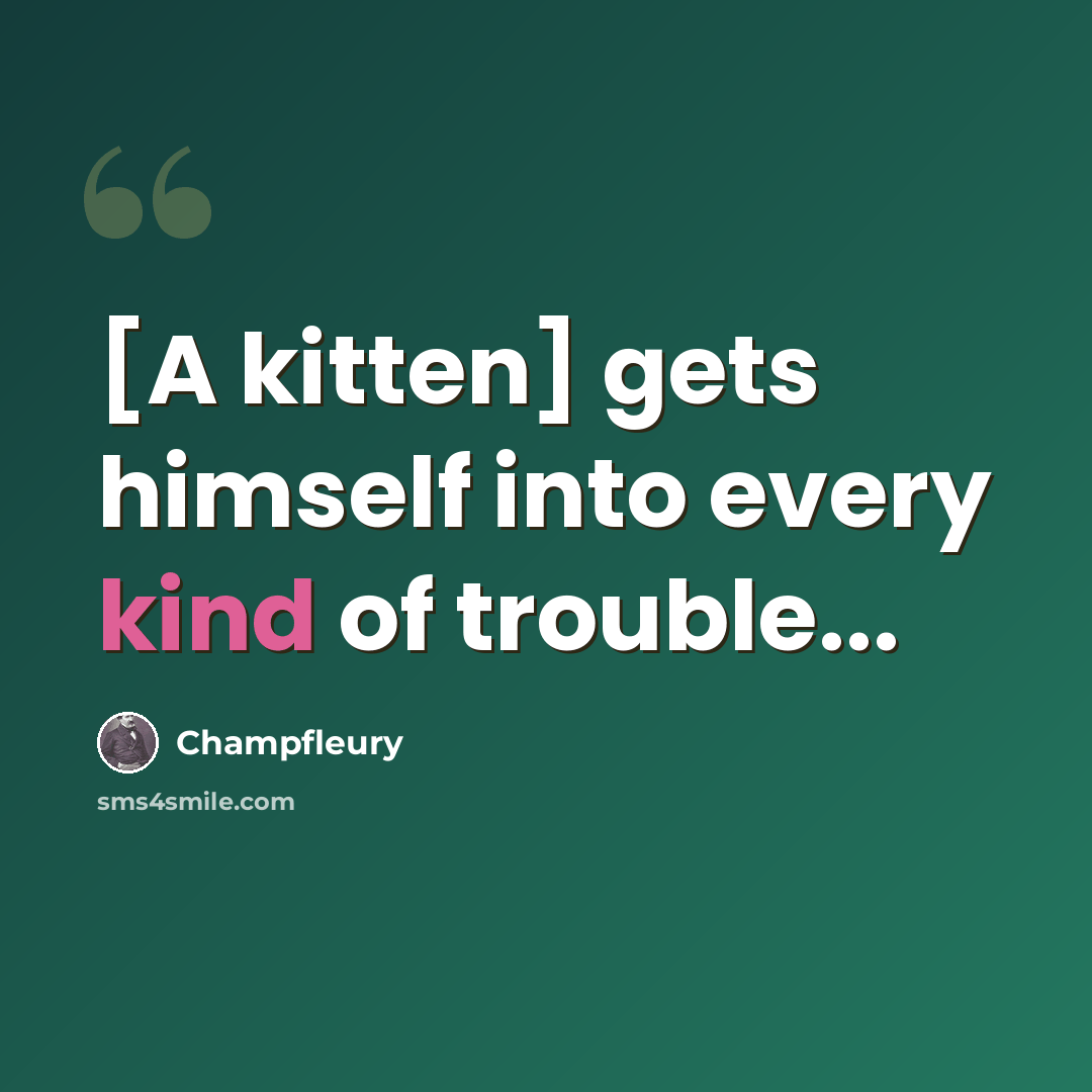 “[A kitten] gets himself into every kind of trouble...” quote by Champfleury