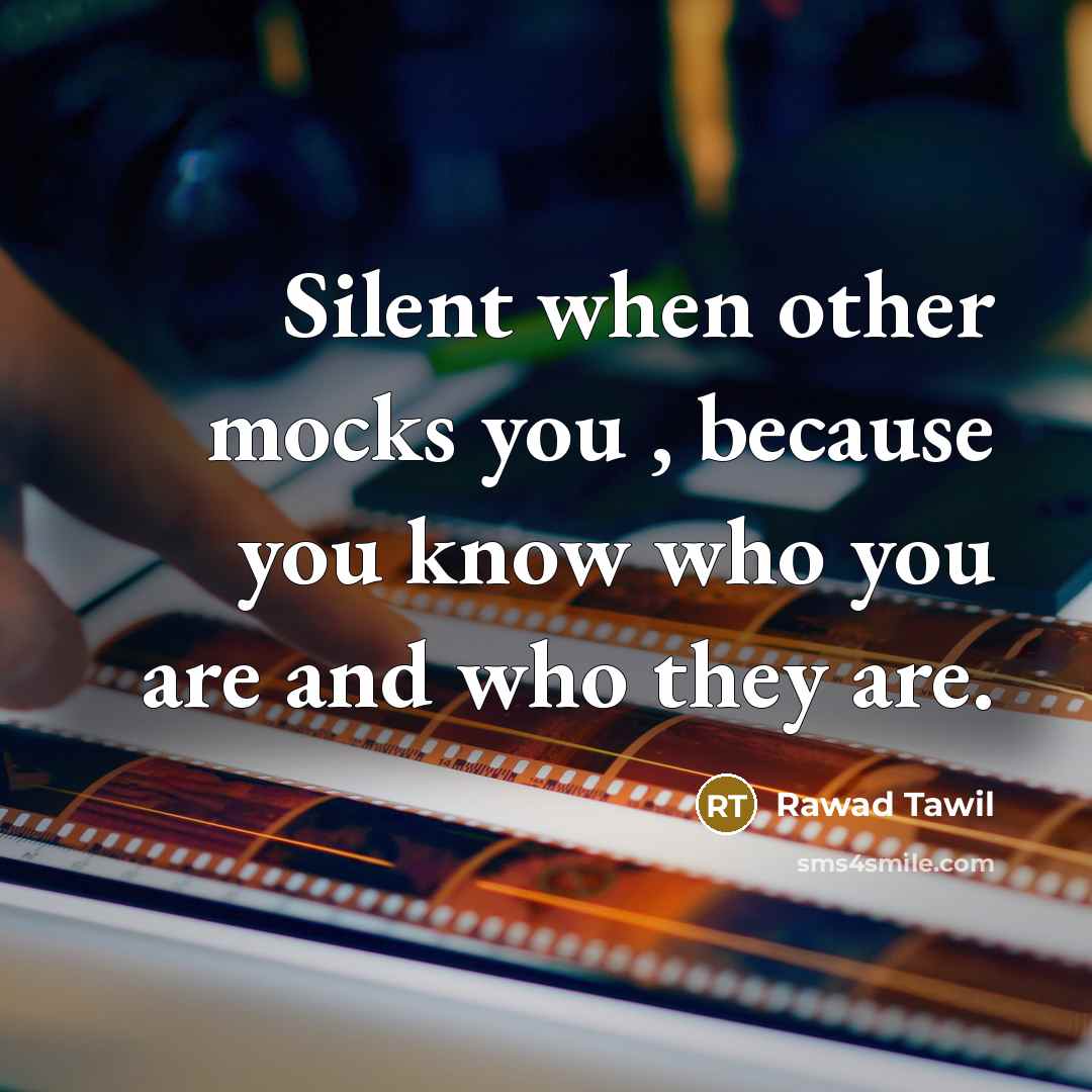 “Silent when other mocks you , because you know who you are and who they are.” quote by Rawad Tawil