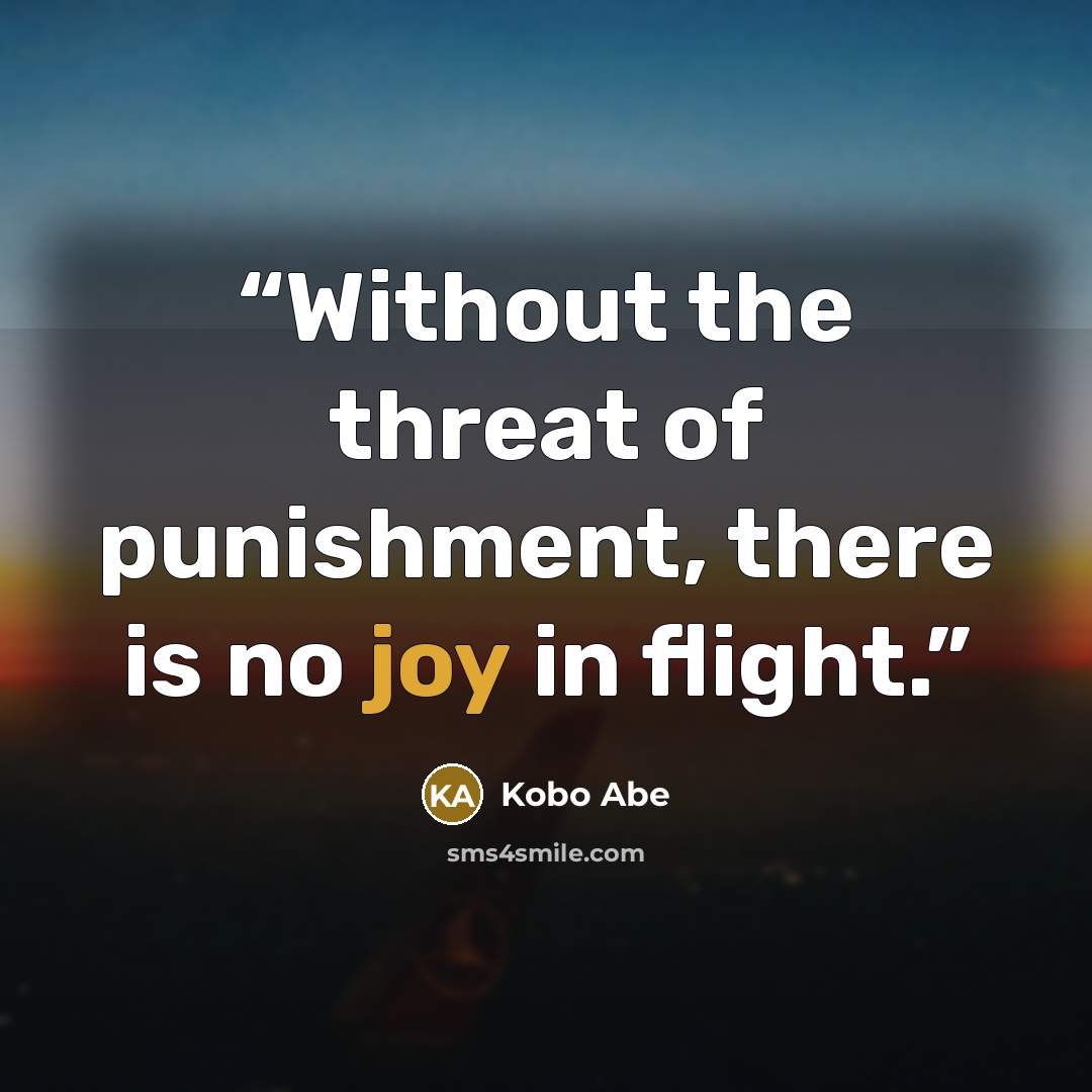 “Without the threat of punishment, there is no joy in flight.” quote by Kōbō Abe