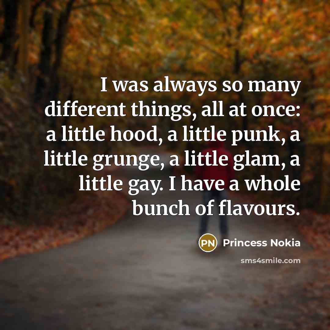 “I was always so many different things, all at once: a little hood, a little punk, a little grunge, a little glam, a little gay. I have a whole bunch of flavours.” quote by Princess Nokia