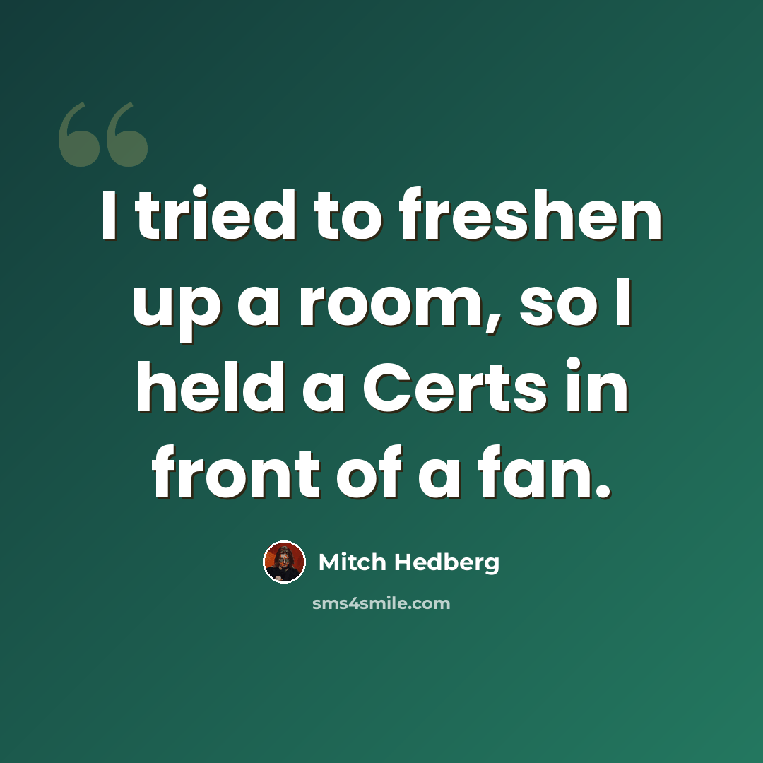 “I tried to freshen up a room, so I held a Certs in front of a fan.” quote by Mitch Hedberg
