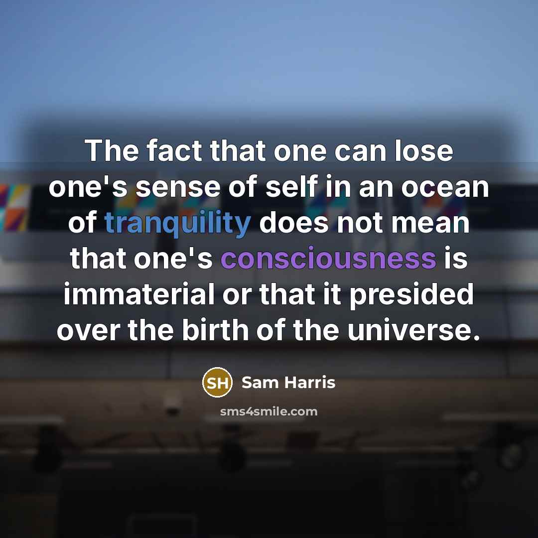 “The fact that one can lose one's sense of self in an ocean of tranquility does not mean that one's consciousness is immaterial or that it presided over the birth of the universe.” quote by Sam Harris