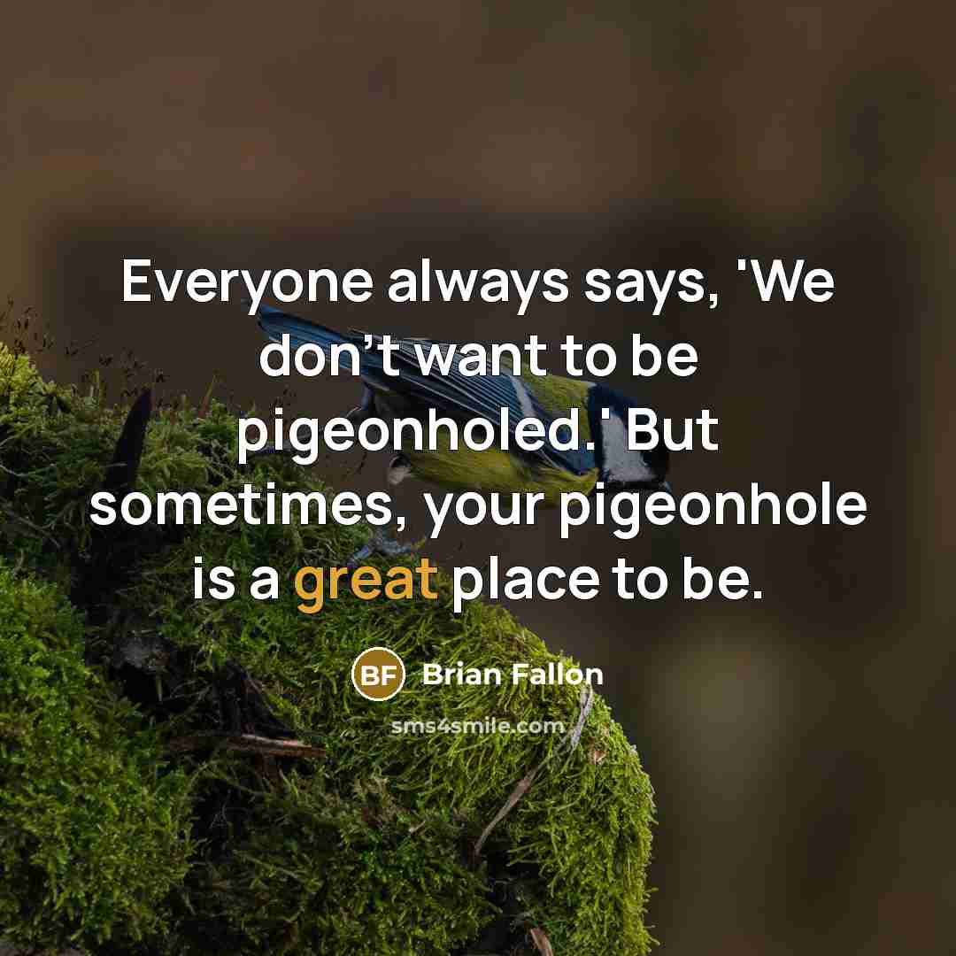 “Everyone always says, 'We don't want to be pigeonholed.' But sometimes, your pigeonhole is a great place to be.” quote by Brian Fallon