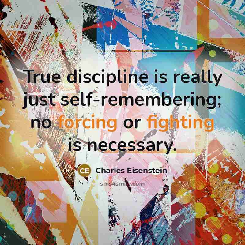 “True discipline is really just self-remembering; no forcing or fighting is necessary.” quote by Charles Eisenstein