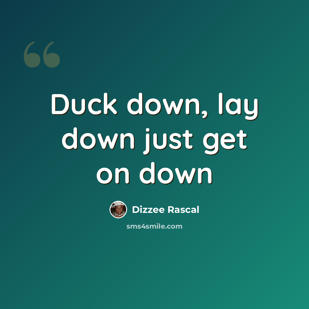 “Duck down, lay down just get on down” quote by Dizzee Rascal