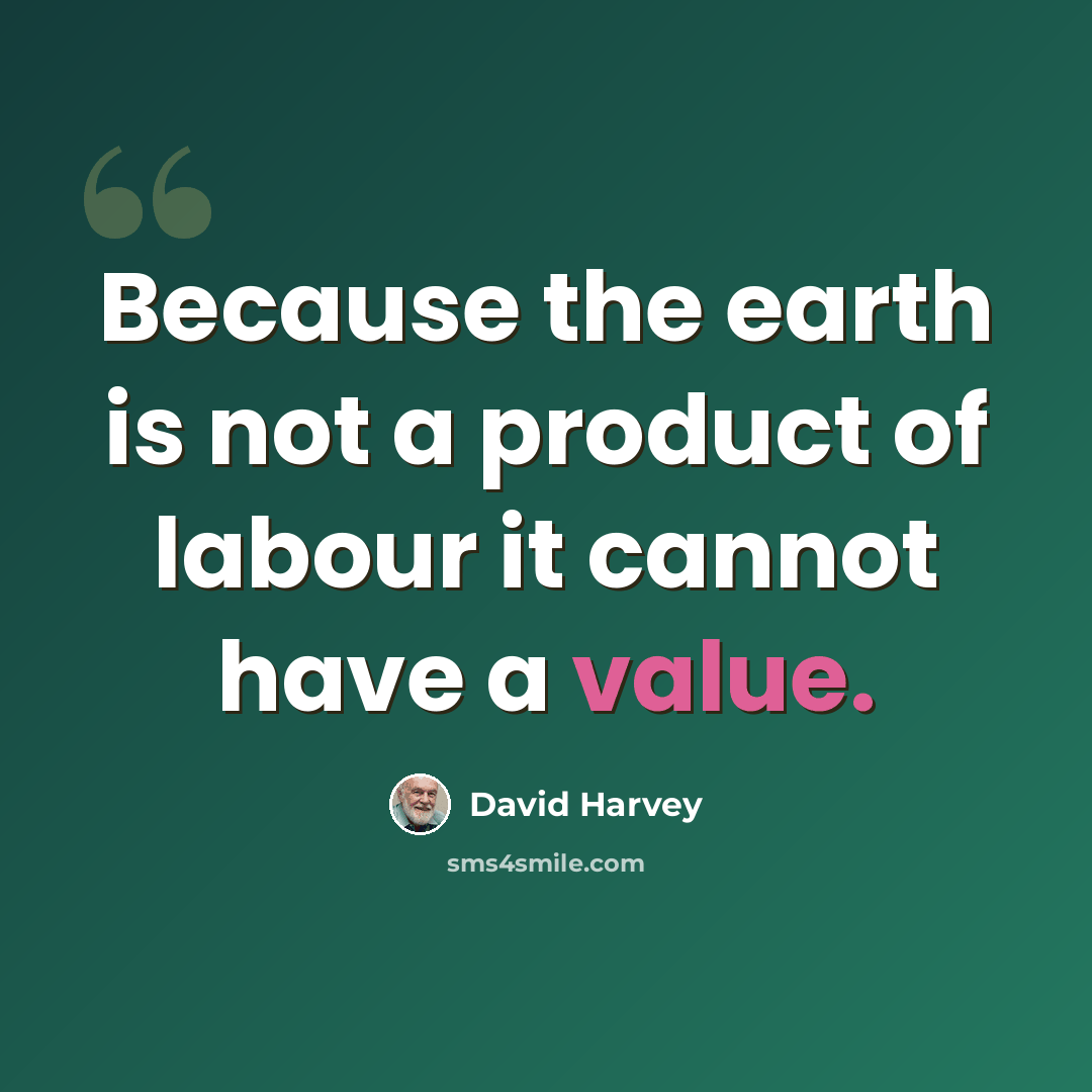 “Because the earth is not a product of labour it cannot have a value.” quote by David Harvey