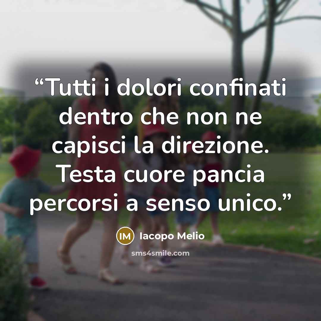 “Tutti i dolori confinati dentro che non ne capisci la direzione. Testa cuore pancia percorsi a senso unico.” quote by Iacopo Melio