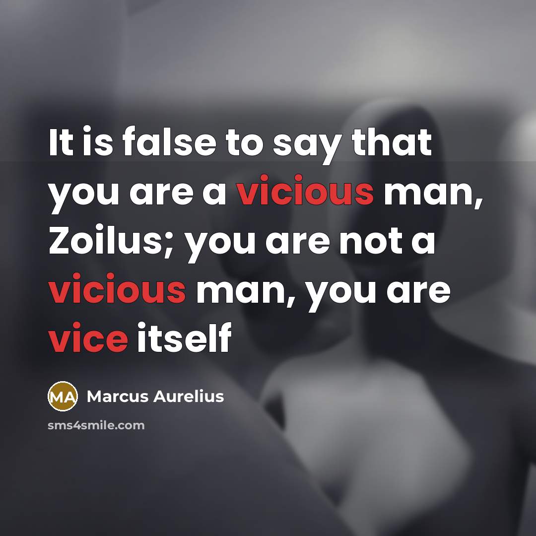 “It is false to say that you are a vicious man, Zoilus; you are not a vicious man, you are vice itself” quote by Marcus Aurelius