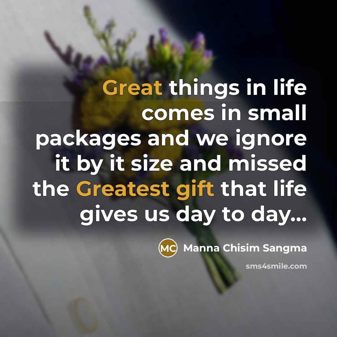 “Great things in life comes in small packages and we ignore it by it size and missed the Greatest gift that life gives us day to day...” quote by Manna Chisim Sangma