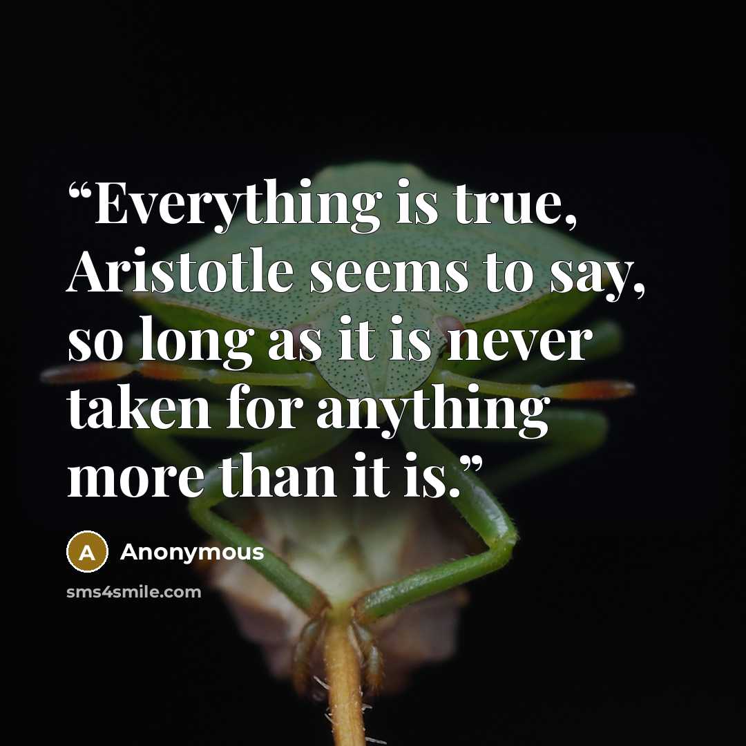 “Everything is true, Aristotle seems to say, so long as it is never taken for anything more than it is.” quote by Anonymous
