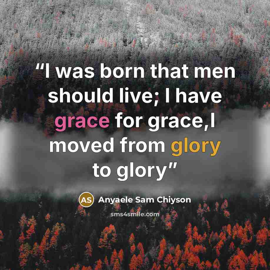 “I was born that men should live; I have grace for grace,I moved from glory to glory” quote by Anyaele Sam Chiyson