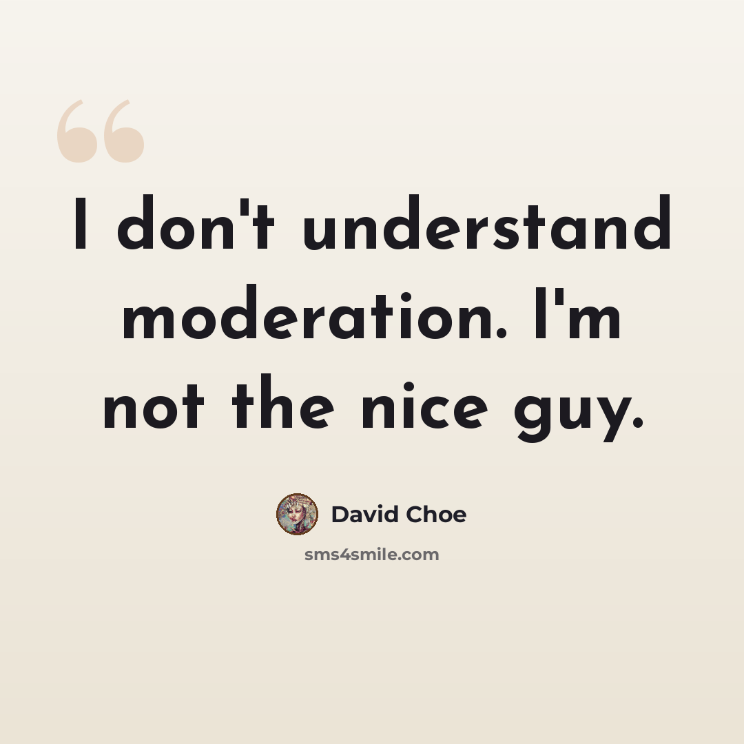 “I don't understand moderation. I'm not the nice guy.” quote by David Choe
