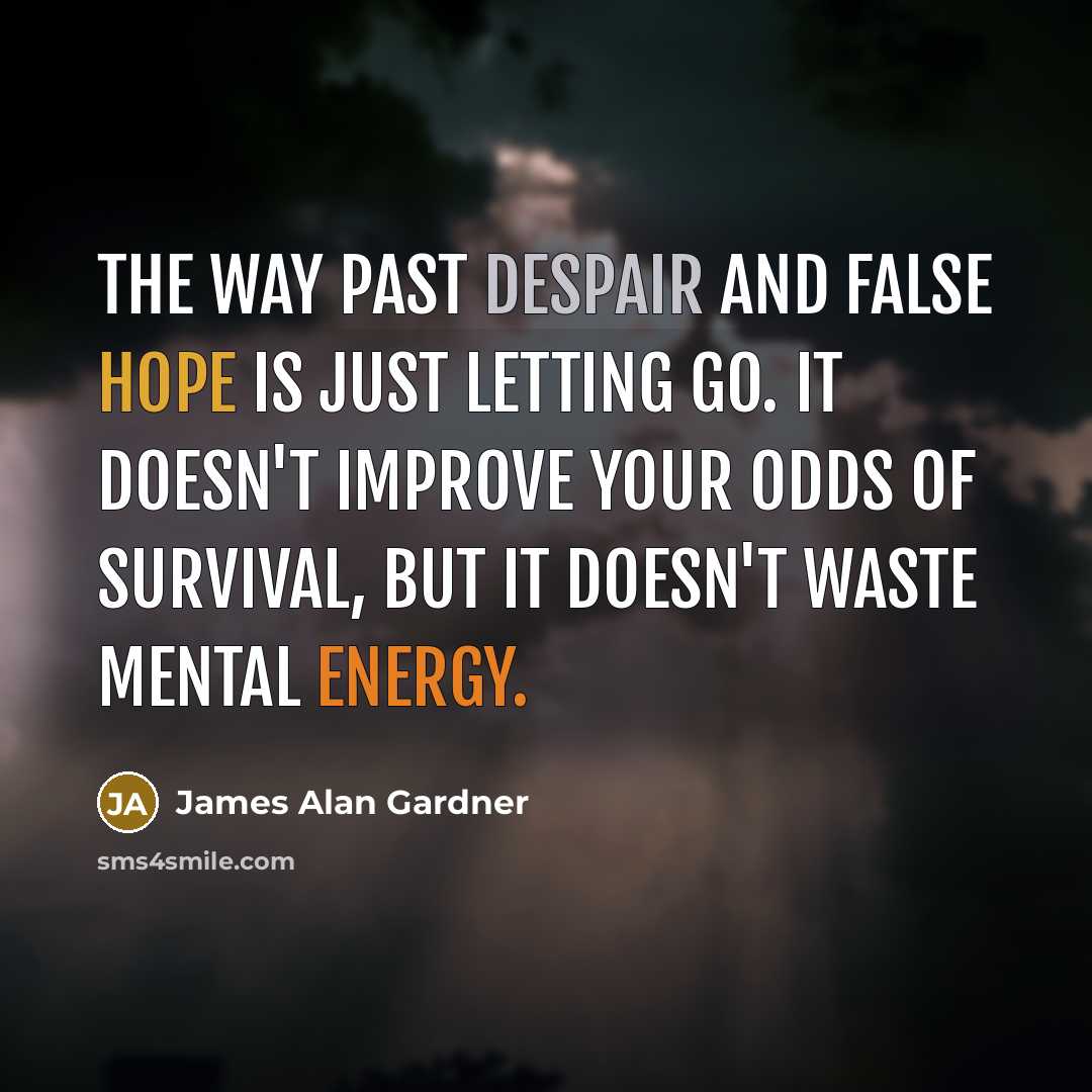 “The way past despair and false hope is just letting go. It doesn't improve your odds of survival, but it doesn't waste mental energy.” quote by James Alan Gardner