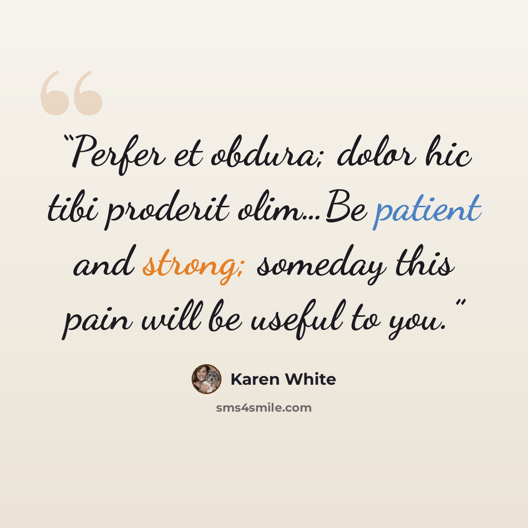 “Perfer et obdura; dolor hic tibi proderit olim…Be patient and strong; someday this pain will be useful to you.” quote by Karen White