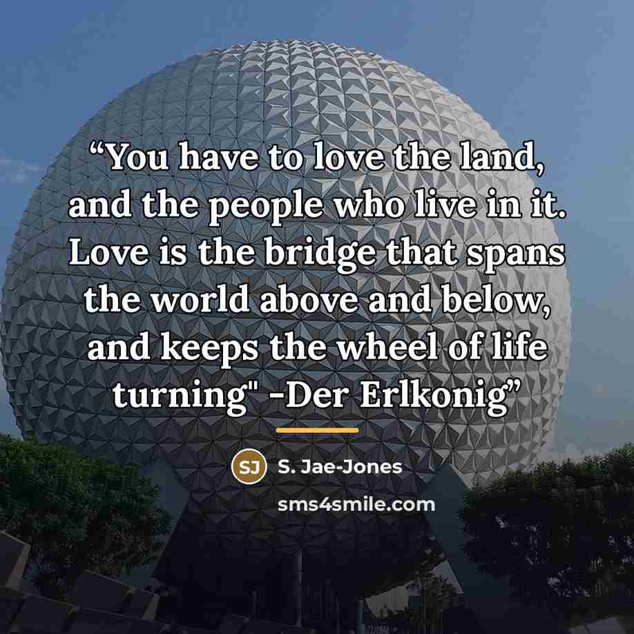 “You have to love the land, and the people who live in it. Love is the bridge that spans the world above and below, and keeps the wheel of life turning" -Der Erlkonig” quote by S. Jae-Jones