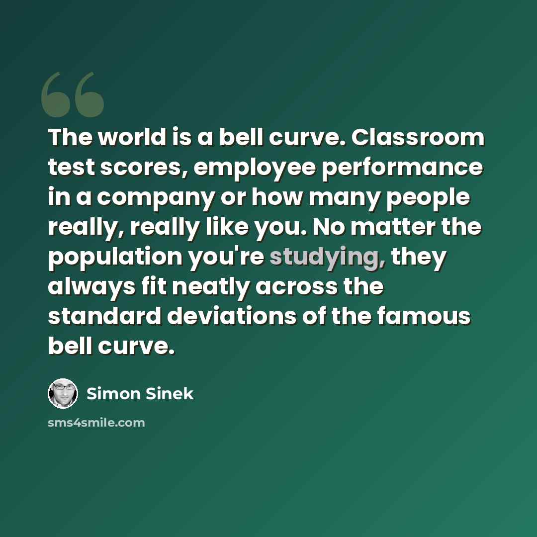 “The world is a bell curve. Classroom test scores, employee performance in a company or how many people really, really like you. No matter the population you're studying, they always fit neatly across the standard deviations of the famous bell curve.” quote by Simon Sinek