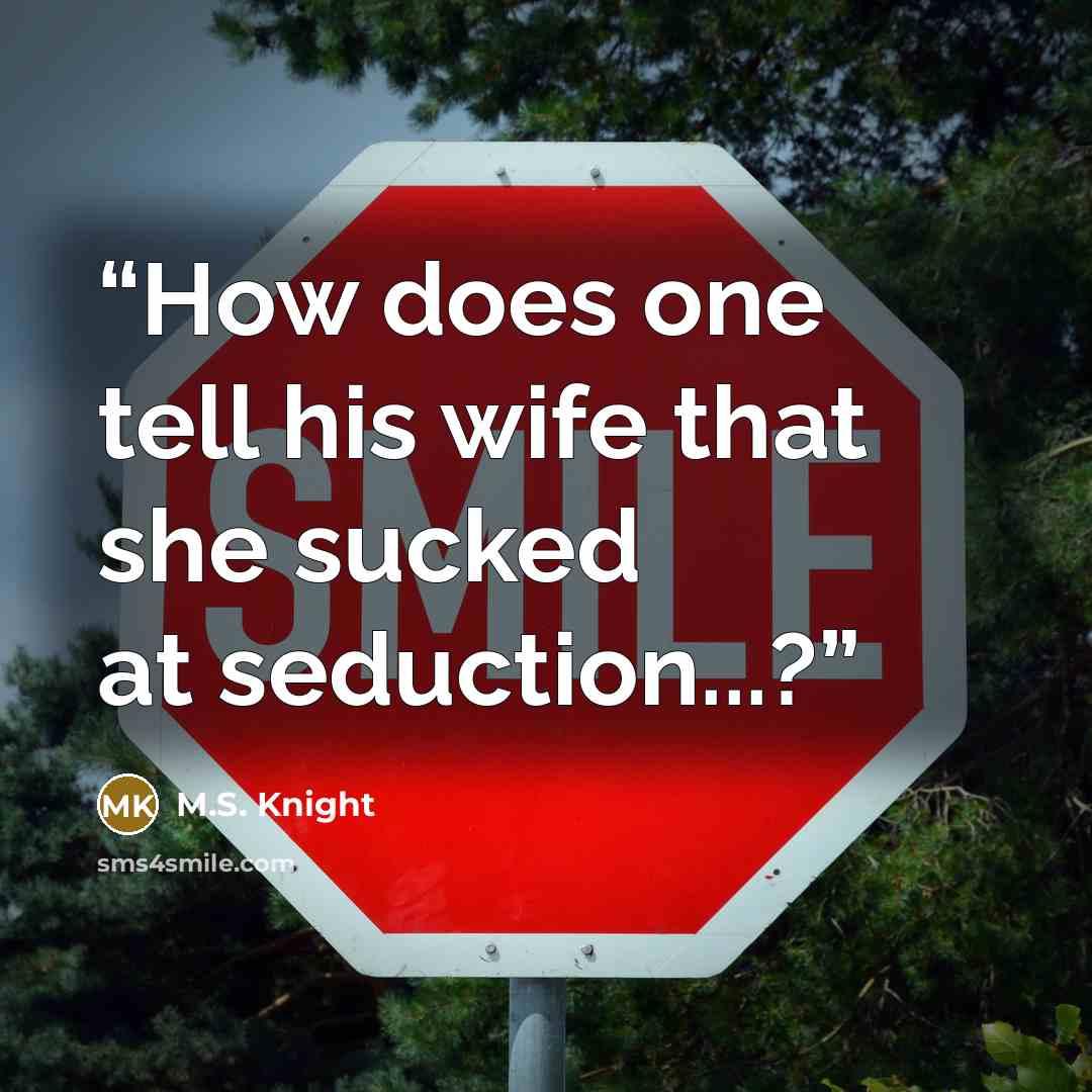 “How does one tell his wife that she sucked at seduction...?” quote by M.S. Knight